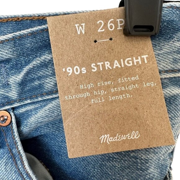 Madewell Petite '90s Straight Jean Womens 26P Blue Mercer Wash READ High Rise - Picture 7 of 16